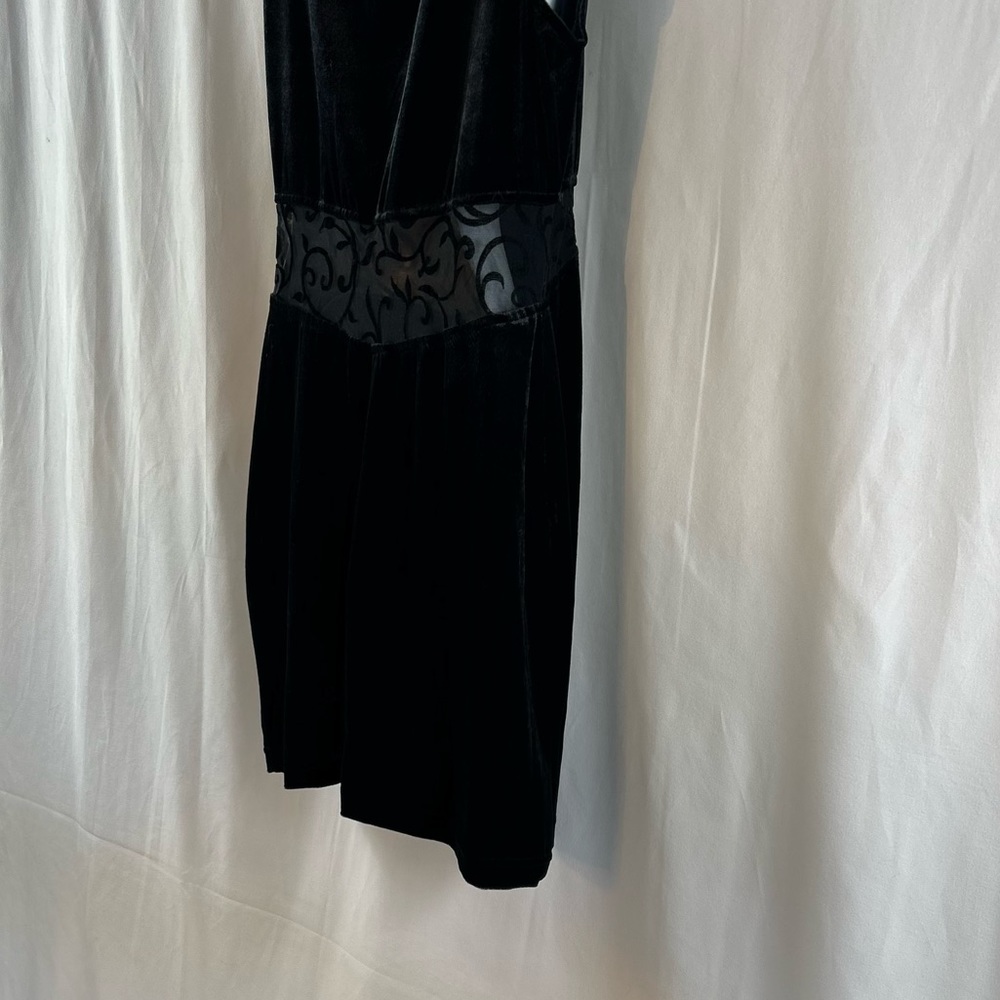 All that Jazz black velvet knit lace cutout waist sleeveless minidress L - Picture 9 of 15